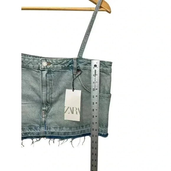 ZARA Denim Jean Cropped Pants Top Spaghetti Straps Size Large Bloggers Blue Wash - Picture 6 of 9